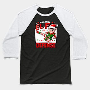 Funny Christmas Holiday Shirt - Festive Xmas Parody - Pratice Elf Defense Baseball T-Shirt